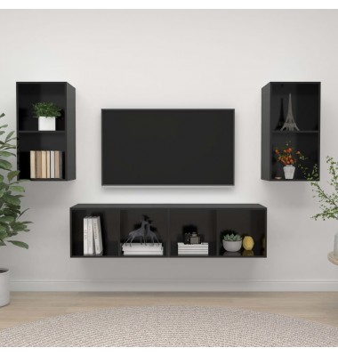  Sieninės televizoriaus spintelės, 4vnt., juodos, MDP, blizgios  - TV spintelės - 1