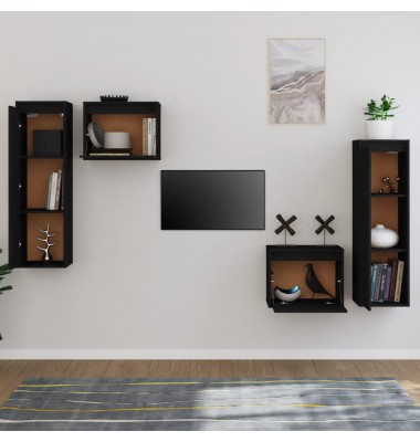 Televizoriaus spintelės, 4vnt., juodos, pušies medienos masyvas - TV spintelės - 3