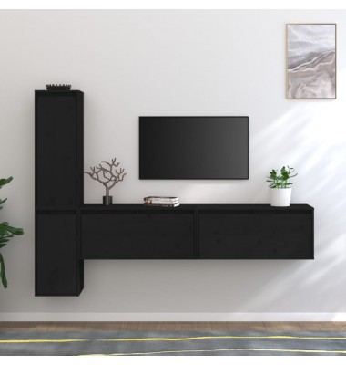  Televizoriaus spintelės, 4vnt., juodos, pušies medienos masyvas - TV spintelės - 1