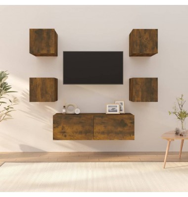 Sieninių televizoriaus spintelių rinkinys, ąžuolo, mediena - TV spintelės - 1