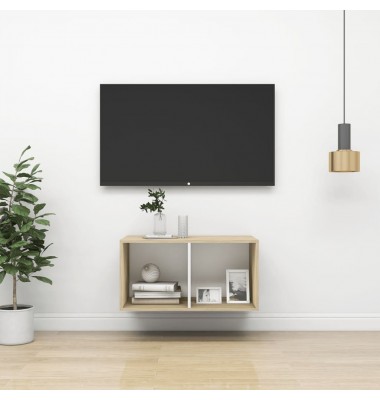  Sieninė TV spintelė, balta ir ąžuolo, 37x37x72 cm, MDP  - TV spintelės - 1
