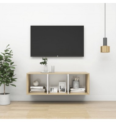  Sieninė TV spintelė, balta ir ąžuolo, 37x37x107cm, MDP - TV spintelės - 1