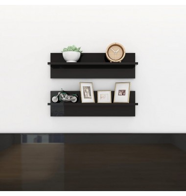  Sieninės lentynos, 2vnt., juodos, 60x11,5x18cm, MDP, blizgios - Pakabinamos lentynos, spintelės - 1