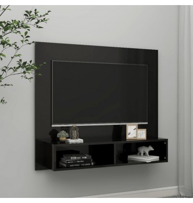  Sieninė TV spintelė, juoda, 102x23,5x90cm, MDP, blizgi  - TV spintelės - 1