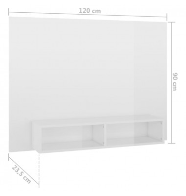  Sieninė TV spintelė, balta, 120x23,5x90cm, MDP, blizgi  - TV spintelės - 7