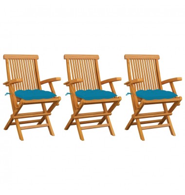 Sodo kėdės su šviesiai mėlynomis pagalvėlėmis, 3vnt., tikmedis - Lauko kėdės - 1