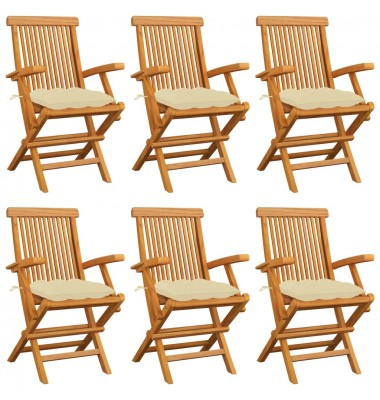  Sodo kėdės su kreminėmis pagalvėlėmis, 6vnt., tikmedžio masyvas - Lauko kėdės - 1