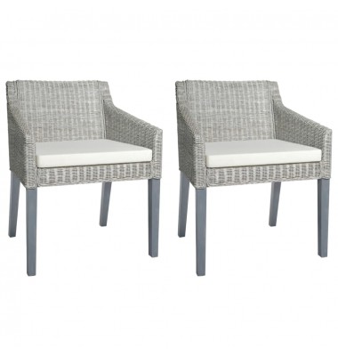  Valgomojo kėdės su pagalvėmis, 2vnt., pilkos, natūralus ratanas - Valgomojo Kėdės - 1