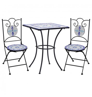  Bistro baldų komplektas, 3d., mėlynas/baltas, mozaika, keramika - Lauko baldų komplektai - 1