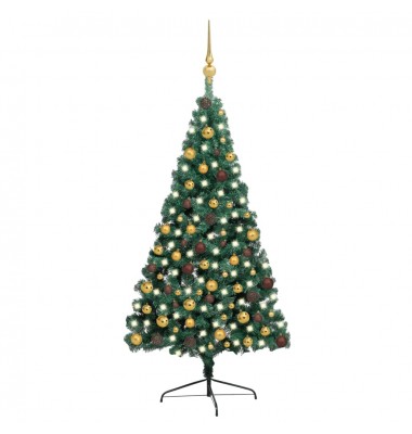  Dirbtinė pusinė Kalėdų eglutė su LED/žaisliukais, žalia, 210cm - Kalėdinės eglutės - 1