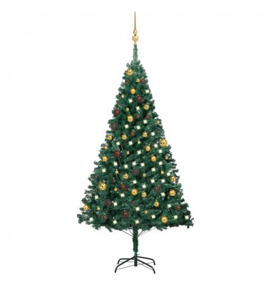  Dirbtinė Kalėdų eglutė su LED ir žaisliukais, žalia, 180cm, PVC - Kalėdinės eglutės - 1