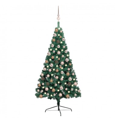  Dirbtinė pusinė Kalėdų eglutė su LED/žaisliukais, žalia, 120cm - Kalėdinės eglutės - 1