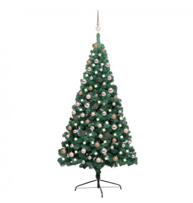  Dirbtinė pusinė Kalėdų eglutė su LED/žaisliukais, žalia, 180cm - Kalėdinės eglutės - 1