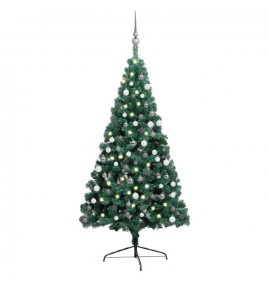  Dirbtinė pusinė Kalėdų eglutė su LED/žaisliukais, žalia, 120cm - Kalėdinės eglutės - 1