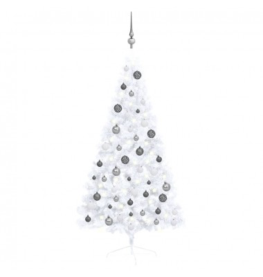  Dirbtinė pusinė Kalėdų eglutė su LED/žaisliukais, balta, 150cm - Kalėdinės eglutės - 1