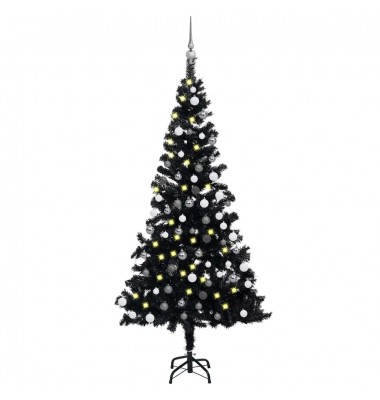  Dirbtinė Kalėdų eglutė su LED/žaisliukais, juoda, 180cm, PVC  - Kalėdinės eglutės - 1