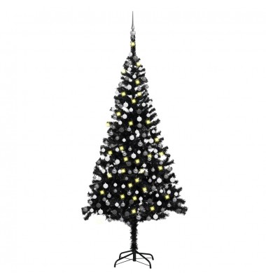  Dirbtinė Kalėdų eglutė su LED/žaisliukais, juoda, 240cm, PVC  - Kalėdinės eglutės - 1