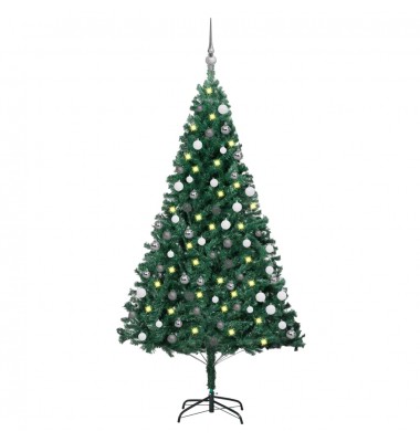  Dirbtinė Kalėdų eglutė su LED ir žaisliukais, žalia, 180cm, PVC  - Kalėdinės eglutės - 1