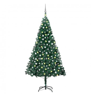  Dirbtinė Kalėdų eglutė su LED/žaisliukais, žalia, 210cm, PVC  - Kalėdinės eglutės - 1