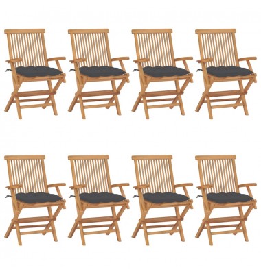  Sodo kėdės su antracito pagalvėlėmis, 8vnt., tikmedžio masyvas - Lauko kėdės - 1