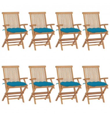  Sodo kėdės su šviesiai mėlynomis pagalvėlėmis, 8vnt., tikmedis - Lauko kėdės - 1