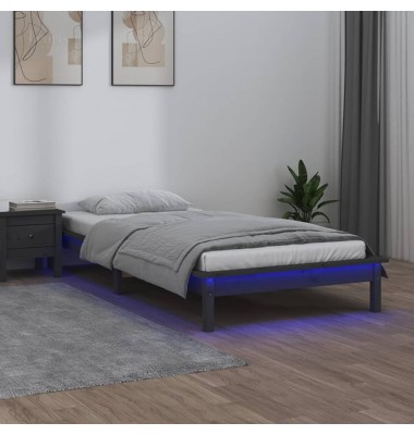  Lovos rėmas su LED, pilkos spalvos, 90x200cm, medienos masyvas - Lovos - 1
