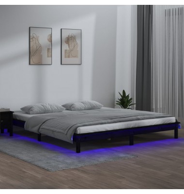  Lovos rėmas su LED, juodos spalvos, 200x200cm, medienos masyvas - Lovos - 1