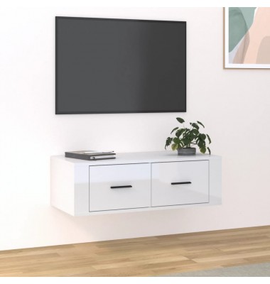  Pakabinama TV spintelė, balta, 80x36x25cm, mediena, blizgi - TV spintelės - 1