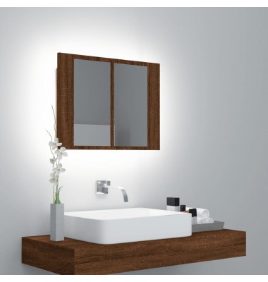  Veidrodinė LED vonios spintelė, ruda, 60x12x45cm, mediena - Vonios spintelės, veidrodžiai - 1