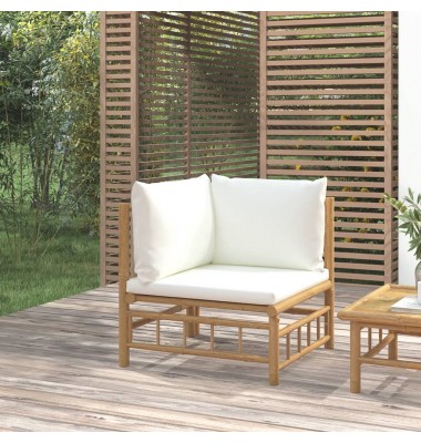  Kampinė sodo sofos dalis su kreminėmis pagalvėlėmis, bambukas - Moduliniai lauko baldai - 1