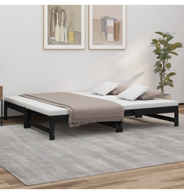  Ištraukiama lova, juoda, 2x(75x190)cm, pušies medienos masyvas - Lovos - 1