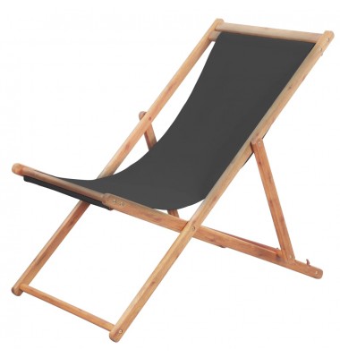  Sulankstoma paplūdimio kėdė, audinys ir medinis rėmas, pilka - Lauko kėdės - 1