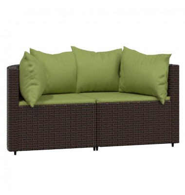  Kampinės sofos dalys su pagalvėlėmis, 2vnt., rudos, poliratanas - Lauko sofos, lovos - 2