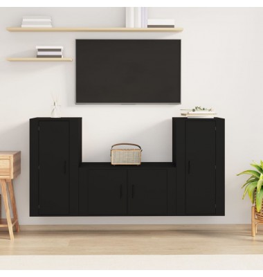  Televizoriaus spintelių komplektas, 3 dalių, juodas, mediena - TV spintelės - 1