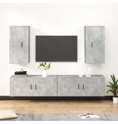  TV spintelių komplektas, 4 dalių, betono pilkas, mediena - TV spintelės - 1