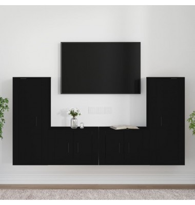  Televizoriaus spintelių komplektas, 4 dalių, juodas, mediena - TV spintelės - 1