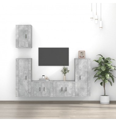  TV spintelių komplektas, 5 dalių, betono pilkas, mediena - TV spintelės - 1