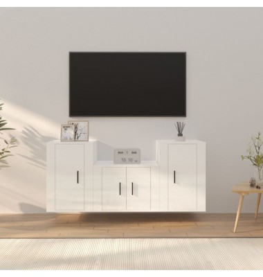  TV spintelių komplektas, 3 dalių, baltas, mediena, blizgus - TV spintelės - 1