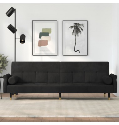  Sofa-lova su pagalvėlėmis, juodos spalvos, aksomas - Sofos, sofos-lovos - 1