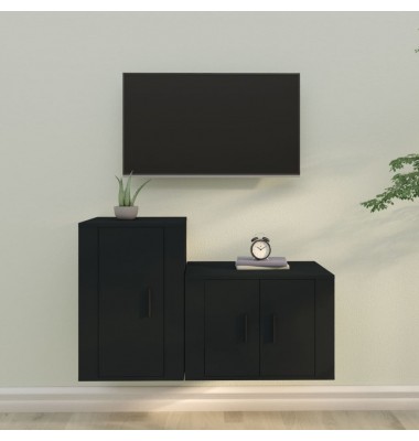  Televizoriaus spintelių komplektas, 2 dalių, juodas, mediena - TV spintelės - 1
