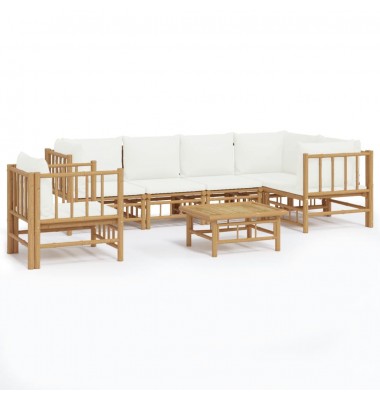  Sodo komplektas su kreminėmis pagalvėlėmis, 7 dalių, bambukas - Lauko baldų komplektai - 2