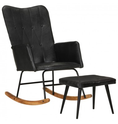  Supama kėdė su pakoja, juodos spalvos, tikra oda - Supamos kėdės - 1