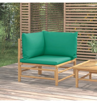  Kampinė sodo sofos dalis su žaliomis pagalvėlėmis, bambukas - Moduliniai lauko baldai - 1