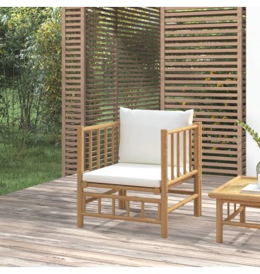  Sodo sofos dalis su kreminėmis baltomis pagalvėlėmis, bambukas - Moduliniai lauko baldai - 1