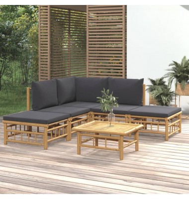  Sodo komplektas su pilkomis pagalvėlėmis, 6 dalių, bambukas - Lauko baldų komplektai - 1