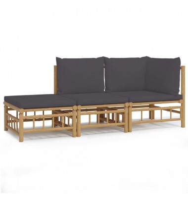  Sodo komplektas su pilkomis pagalvėlėmis, 3 dalių, bambukas - Lauko baldų komplektai - 2