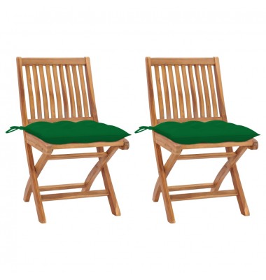  Sodo kėdės su žaliomis pagalvėlėmis, 2vnt., tikmedžio masyvas - Lauko kėdės - 1