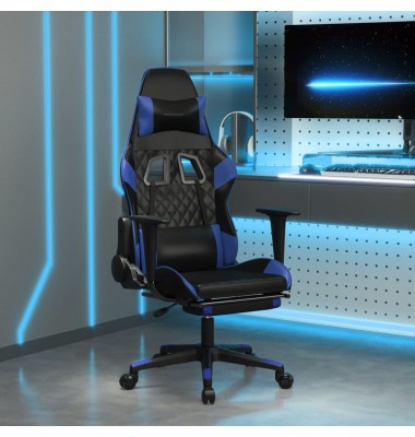  Žaidimų kėdė su pakoja, juoda ir mėlyna, dirbtinė oda - Žaidimų kėdės - 1