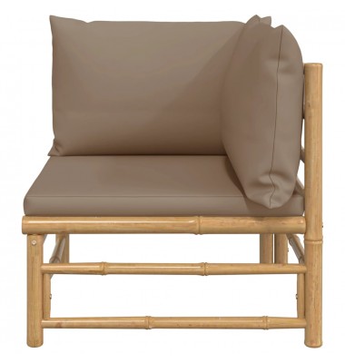  Kampinė sodo sofos dalis su taupe pagalvėlėmis, bambukas - Moduliniai lauko baldai - 3