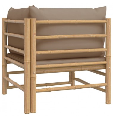  Kampinė sodo sofos dalis su taupe pagalvėlėmis, bambukas - Moduliniai lauko baldai - 5